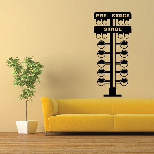 Black theater stage light vinyl decal with stacked bulb circles and PRE-STAGE text