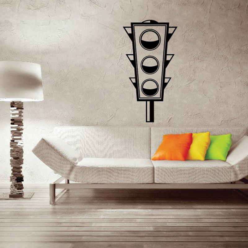 Standing stop light vinyl decal with three traffic light lenses: red, yellow, green