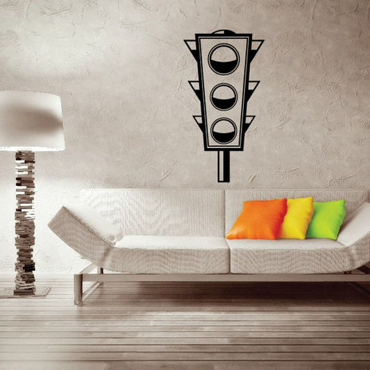 Standing stop light vinyl decal with three traffic light lenses: red, yellow, green