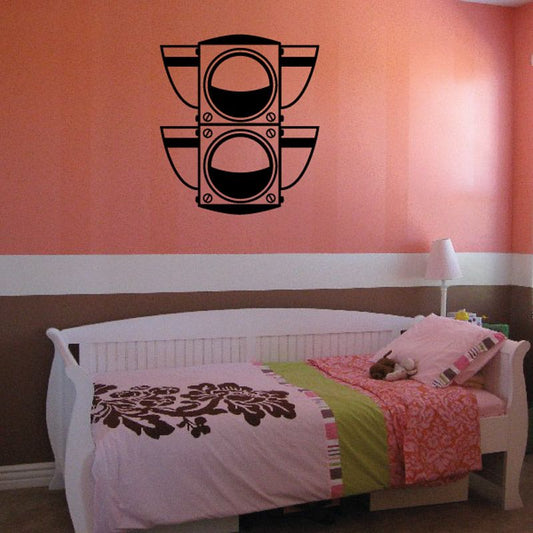 Hanging Two light vinyl wall decal with two stacked black traffic-light circles