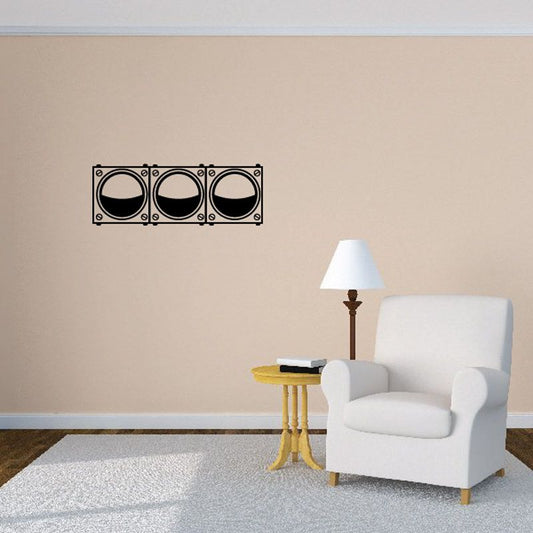 Horizontal vinyl wall decal with three circular light icons
