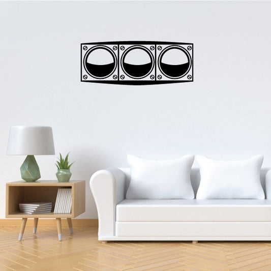 Three-light wedge vinyl decal with three dark circles in a black horizontal frame