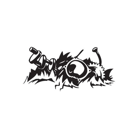 Racing graphic wall decal: black graffiti helmet with goggles and racing tools