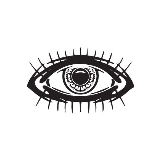 Racing graphic wall decal with stylized eye and speed lines, black and white