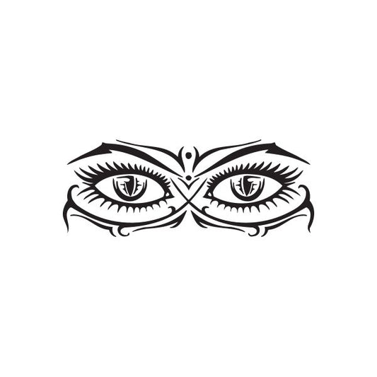 Racing vinyl wall decal of stylized black eyes with lashes and brows, symmetrical design