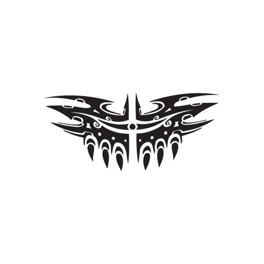 Racing graphic wall decal: black cross-wing emblem with tribal flame details