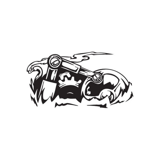 Racing graphic wall decal of a black racing vehicle with flames