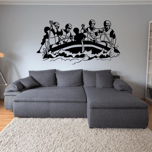Rafting team wall decal with black illustrated raft and paddlers