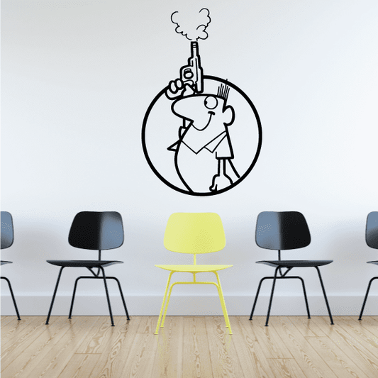 Round sports referee starting gun wall decal with cartoon judge and whistle
