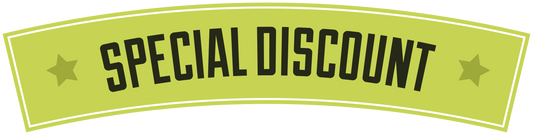 Yellow sticker sign: 'SPECIAL DISCOUNT' with star icons