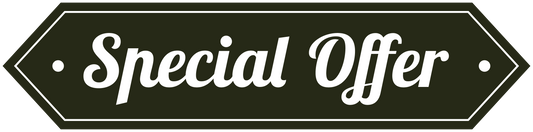 Retail discount sign sticker reading 'Special Offer' in white on dark green