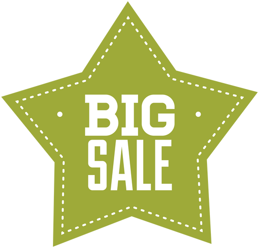 Green star sale sticker with white text 'BIG SALE'.