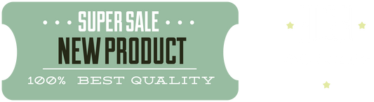 Retail sale sign sticker with "SUPER SALE", "NEW PRODUCT", and "100% BEST QUALITY" text