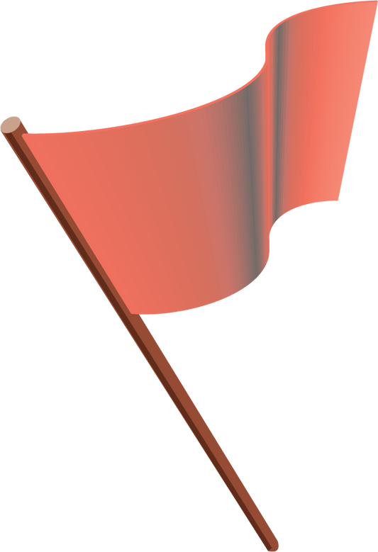 Red flag sticker on a brown stick, triangular fabric shape