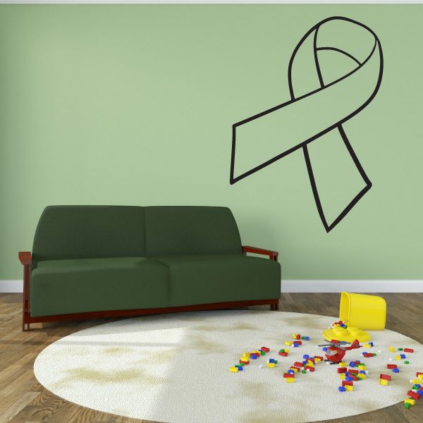 Black outlined ribbon wall decal with bow and long tails