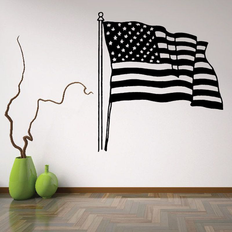 American flag decal with blue stars field and striped waving flag