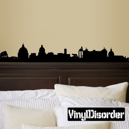 Black Rome skyline wall decal with building silhouettes