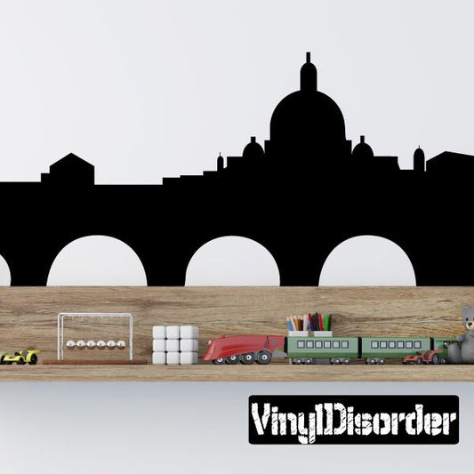 Rome skyline wall decal with black city silhouette and arches