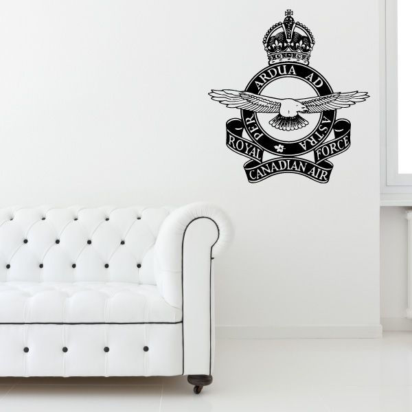 Royal Canadian Air Force crest decal, black and white winged emblem