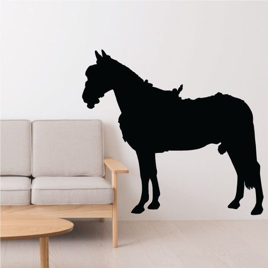 Black horse wall decal silhouette, full body standing side view