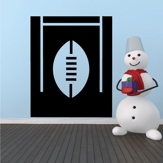 Rugby ball and post wall decal with black goal posts and white oval center