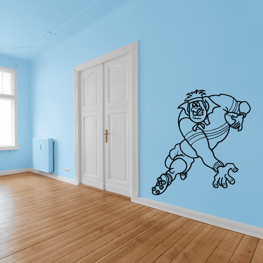 Rugby player wall decal with cartoon character in running pose
