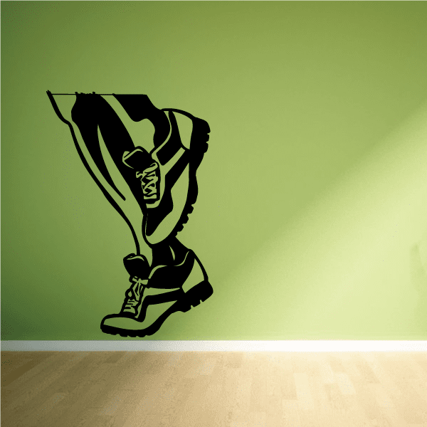Running legs decal with black running shoe silhouette on leg-shaped outline