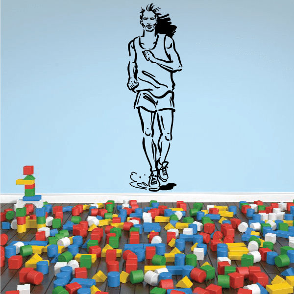 Running wall decal featuring a black outlined runner with sneakers and shorts