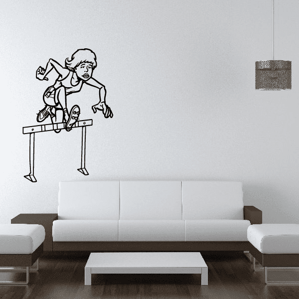 Black vinyl wall decal of a running person wearing a hat and backpack