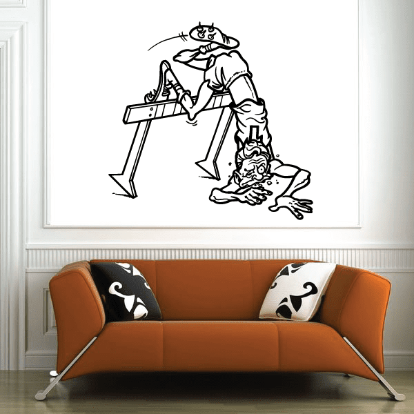 Vinyl wall decal featuring black-and-white cartoon runner with obstacles