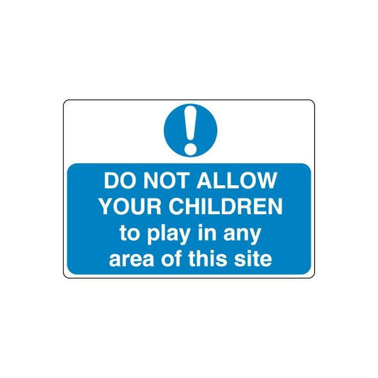 Blue safety sign vinyl decal with exclamation mark and warning: Do not allow children play
