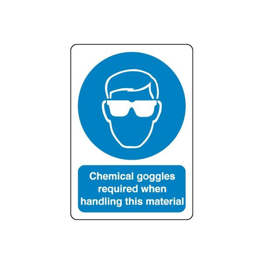 Safety sign vinyl sticker with chemical goggles icon and warning text