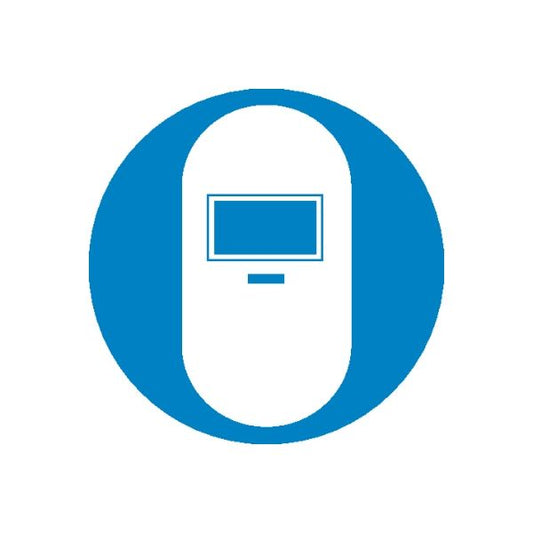 Safety sign vinyl sticker with blue circle and white door icon