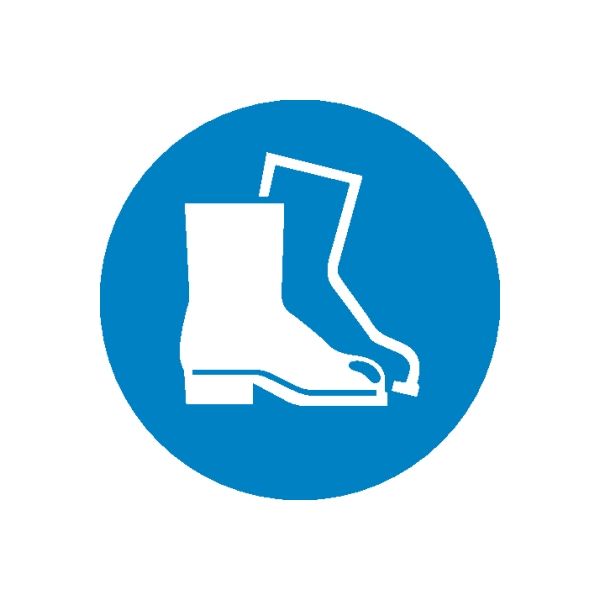 Safety sign wall decal: white boot icon in blue circle