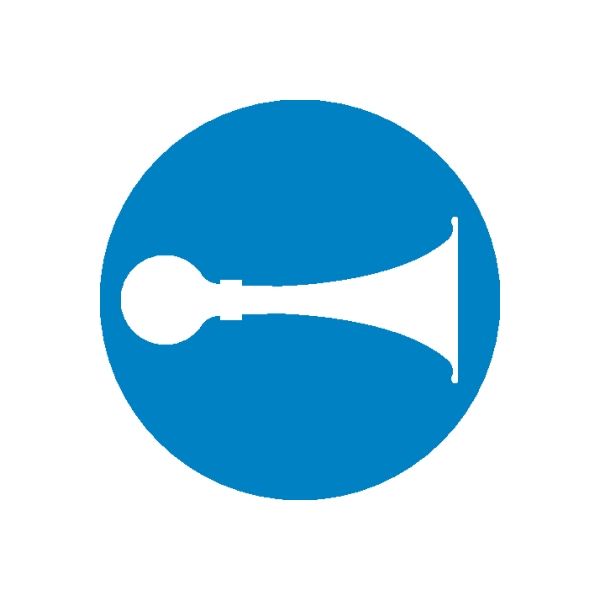 Blue circular vinyl sticker with white plug or outlet symbol