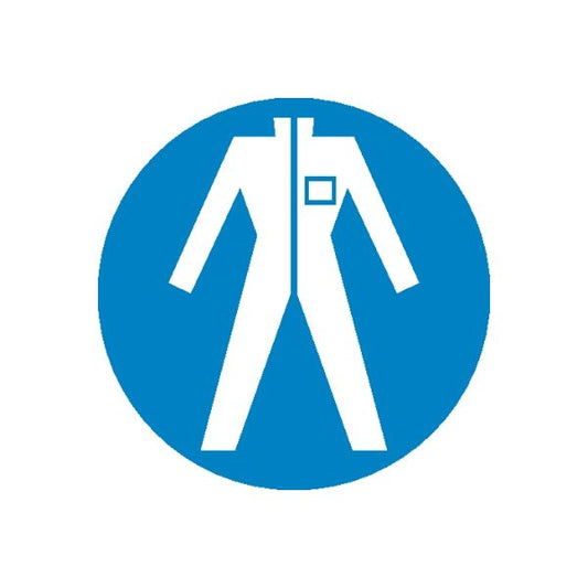 Blue circular safety sign wall decal with white roadwork graphic
