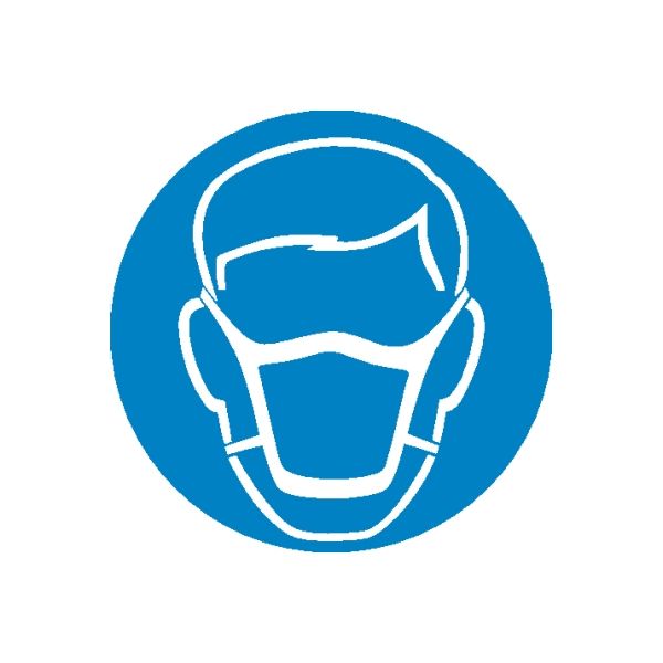 Safety sign vinyl sticker: blue circle with white face mask outline