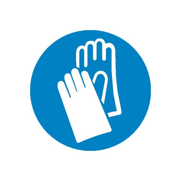 Safety sign vinyl sticker: blue circle with white hand and heart icon