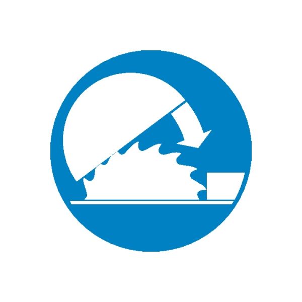 Safety sign vinyl sticker: blue circle with arrow over mountains and horizon line.
