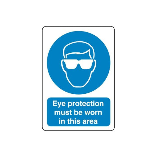 Blue safety sign sticker with goggles and text: Eye protection must be worn