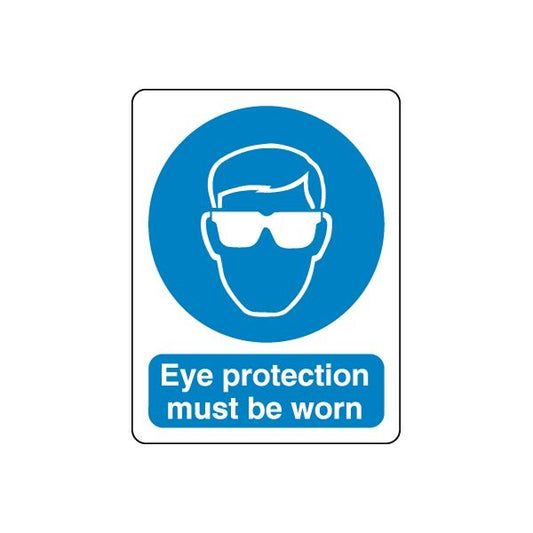 Eye protection safety sign vinyl decal: blue goggles icon, 'Eye protection must be worn'