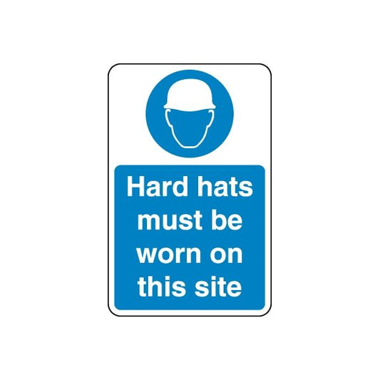 Blue hard hat safety sign wall decal: 'Hard hats must be worn on this site'