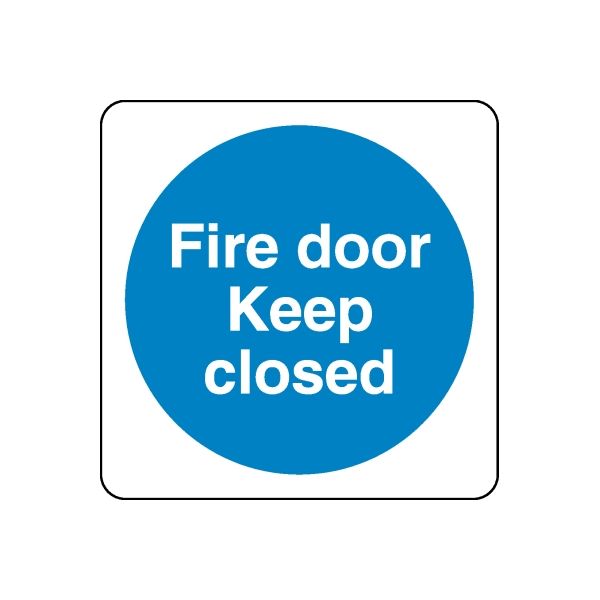 Safety sign wall decal: blue circle sticker with Fire door keep closed text