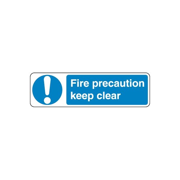 Safety sign decal: blue fire precaution sticker with exclamation mark and “keep clear”