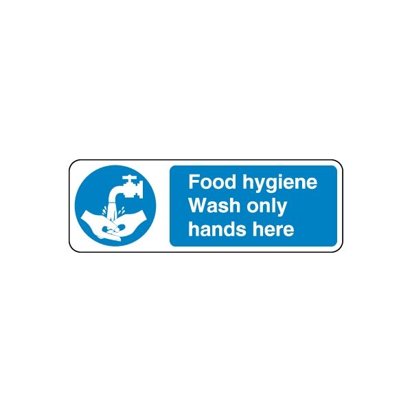 Blue safety hygiene hand-washing sign wall decal with text: Wash only hands here