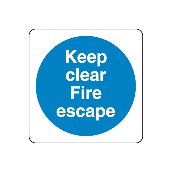 Vinyl safety sign sticker: blue circle 'Keep clear Fire escape'