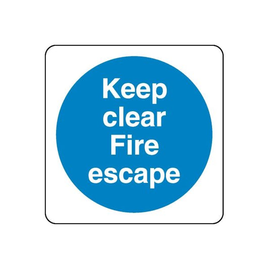 Vinyl safety sign sticker: blue circle 'Keep clear Fire escape'