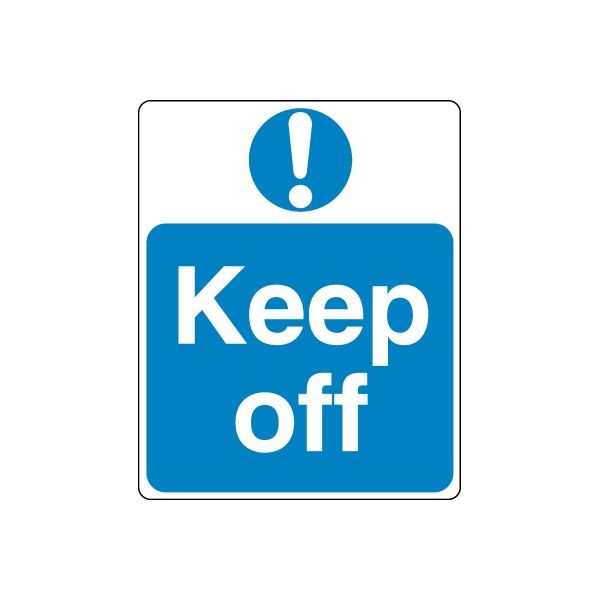Safety sign wall decal with blue Keep off text and exclamation mark