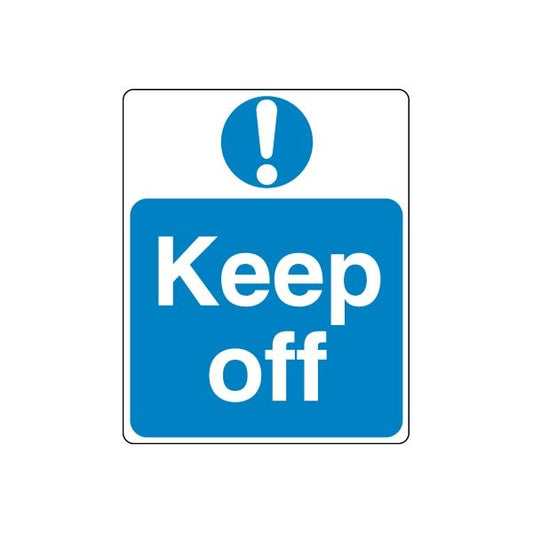 Safety sign wall decal with blue Keep off text and exclamation mark