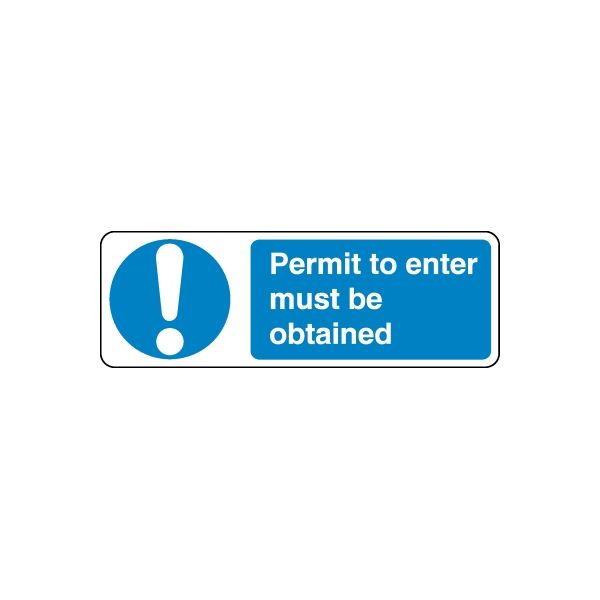Safety warning vinyl sticker with exclamation icon and text: Permit to enter must be obtained